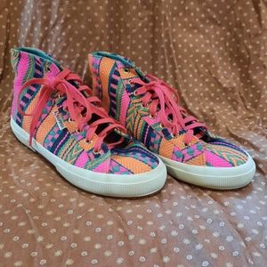 Superga Neon Woven Striped High Top Sneakers Size 39